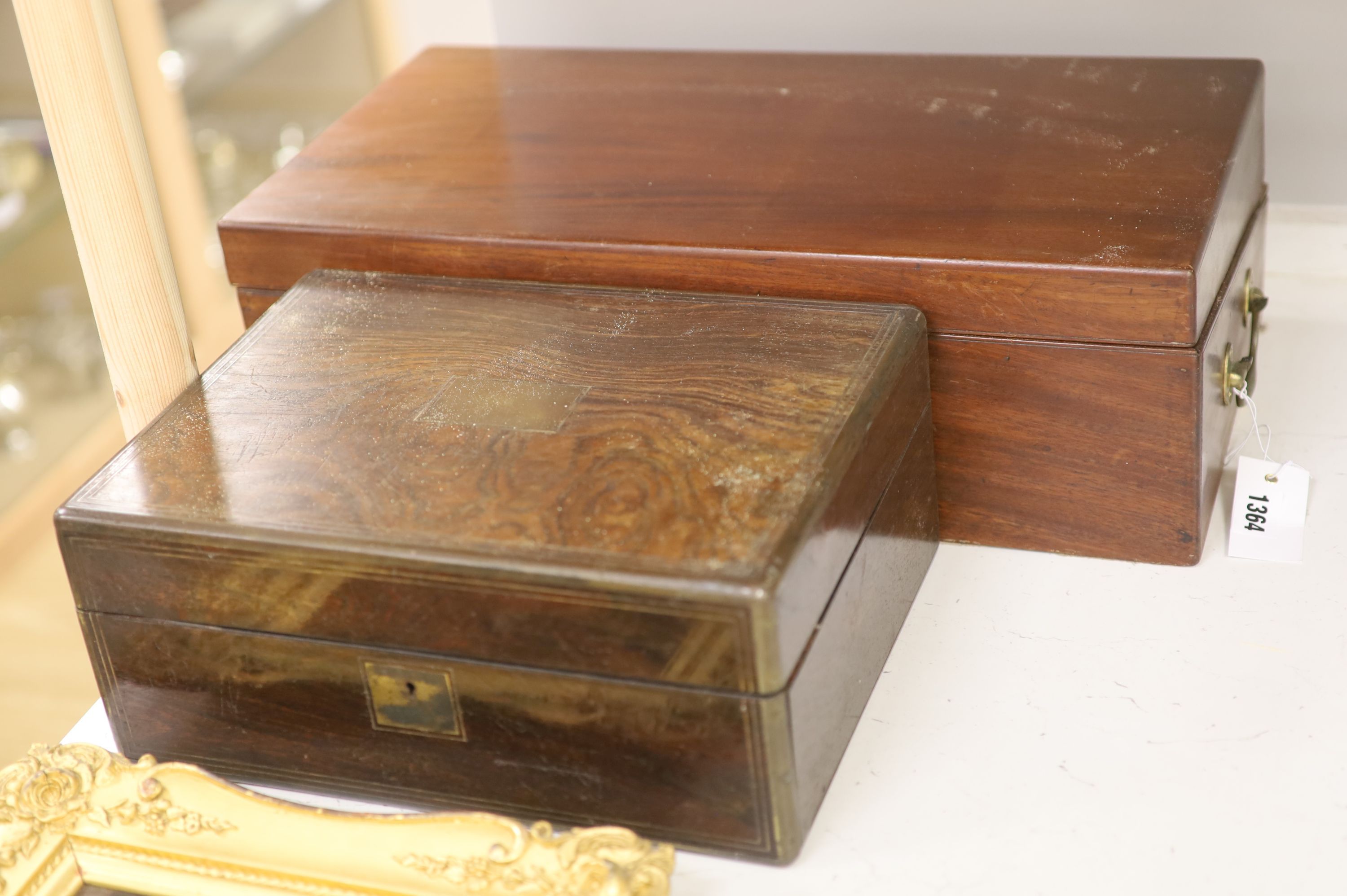 A Georgian mahogany writing slope and a rosewood sewing box, 33 x 24 x 14cm